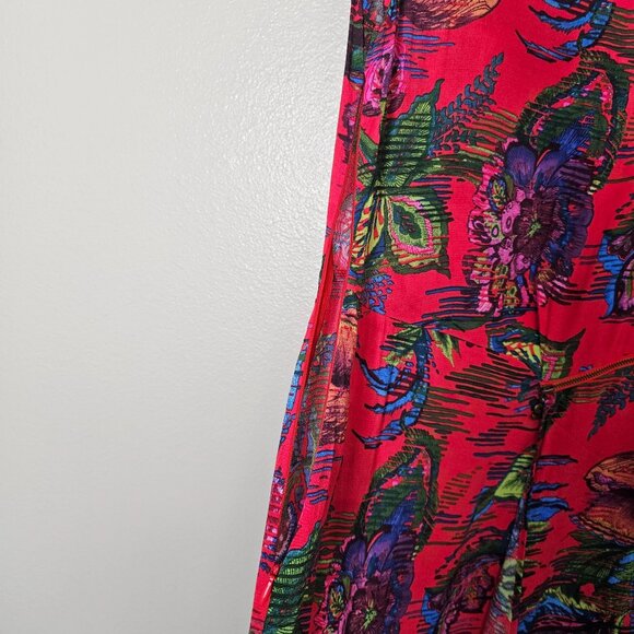 Desigual 42 M Red Botanical Dress Floral Zipper Ofelia Asymmetric Euro Tropical - Picture 7 of 7